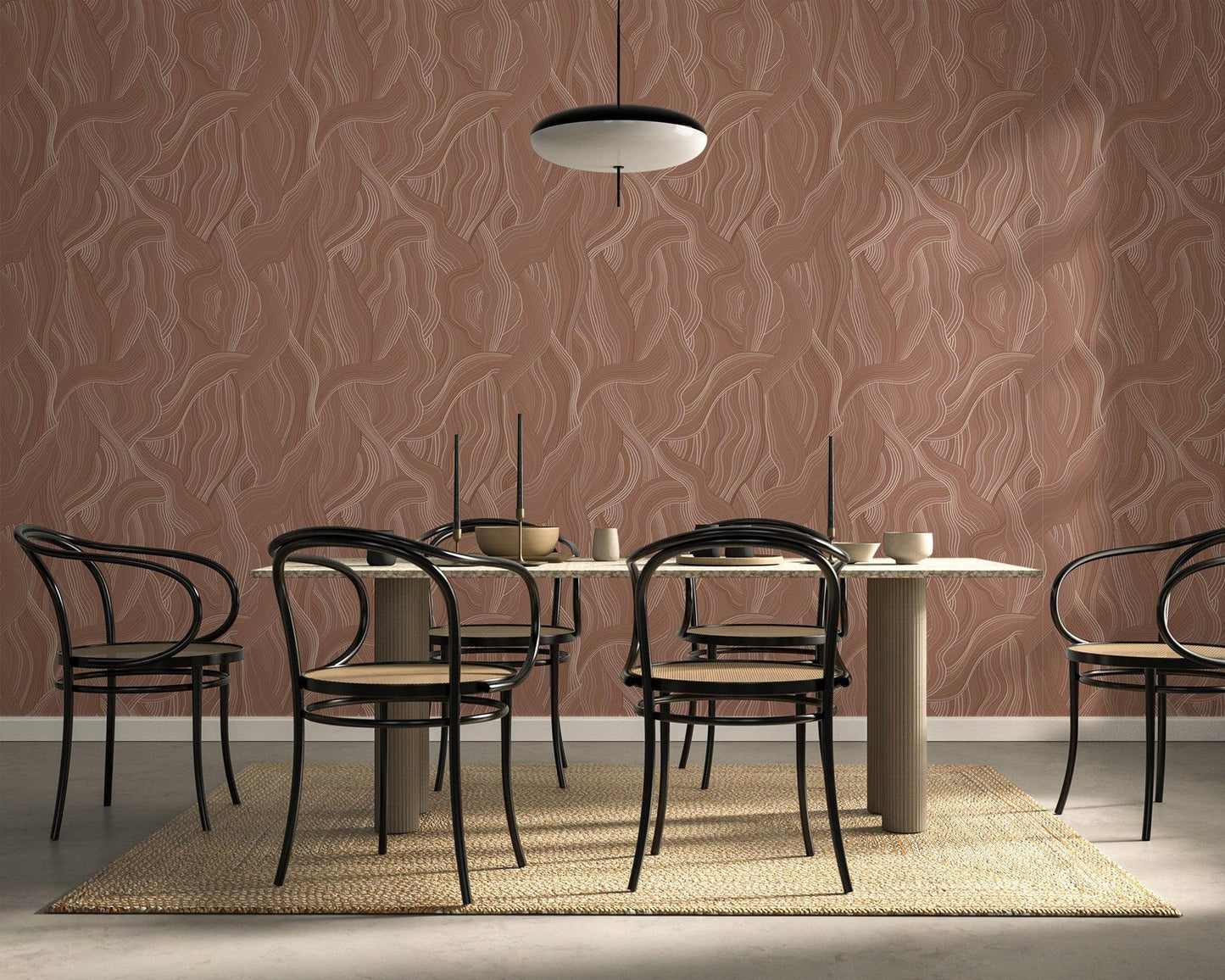 Mitchell Black Meraki Abstract Wallpaper dining room in shade Dusty Rose at Say Decor