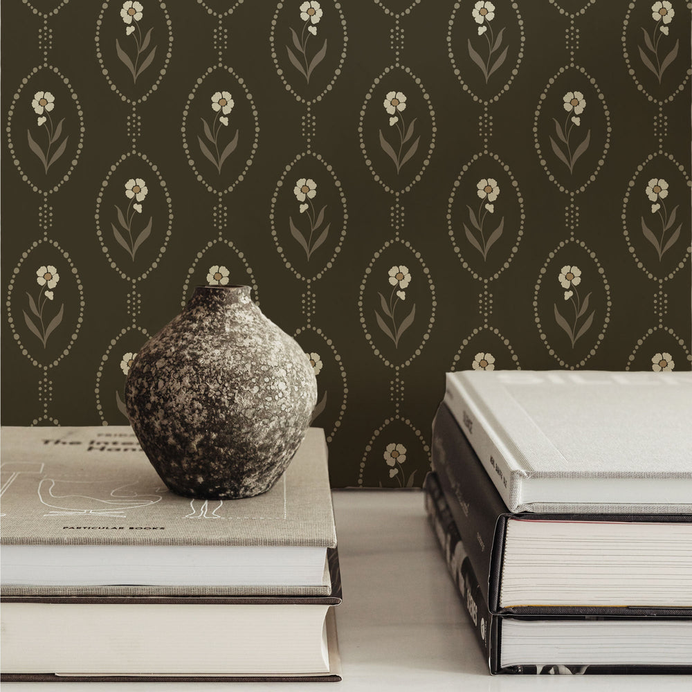 
                  
                    brown floral emblem peel and stick wallpaper decor from Loomwell Home Goods
                  
                