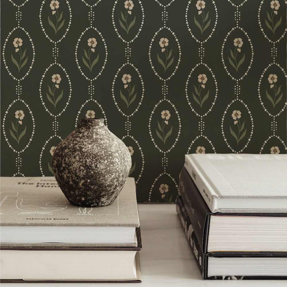 
                  
                    grey floral emblem peel and stick wallpaper decor from Loomwell Home Goods
                  
                