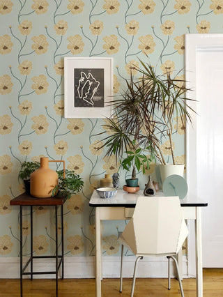 Mitchell Black Natalie Papier Flourish Floral Wallpaper entryway in shade Hazy Daytime at Say Decor