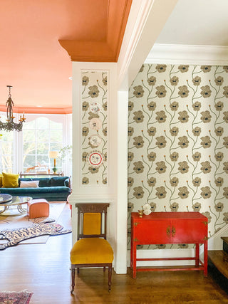 Mitchell Black Natalie Papier Flourish Floral Wallpaper entryway in shade Linen at Say Decor