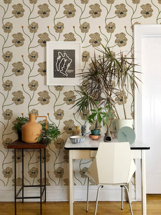 Mitchell Black Natalie Papier Flourish Floral Wallpaper office in shade Linen at Say Decor
