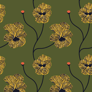 Mitchell Black Natalie Papier Flourish Floral Wallpaper in shade Olive Canary at Say Decor