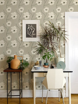 Mitchell Black Natalie Papier Flourish Floral Wallpaper entryway in shade Raw Cotton at Say Decor
