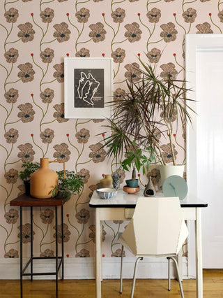 Mitchell Black Natalie Papier Flourish Floral Wallpaper office in shade Rose Quartz at Say Decor