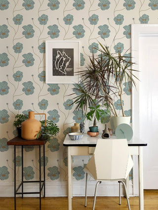 Mitchell Black Natalie Papier Flourish Floral Wallpaper office in shade Sunbleached Teal at Say Decor