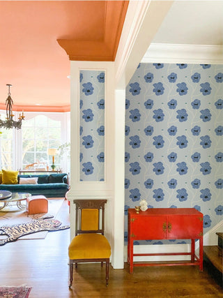 Mitchell Black Natalie Papier Flourish Floral Wallpaper entryway in shade Blue Petal at Say Decor