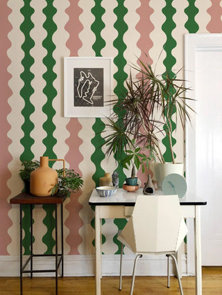 Mitchell Black Natalie Papier Low Frequency Abstract Wallpaper entryway in shade Emerald at Say Decor