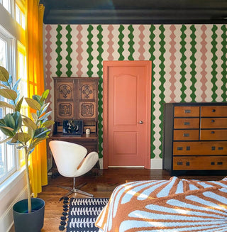 Mitchell Black Natalie Papier Low Frequency Abstract Wallpaper office in shade Emerald at Say Decor