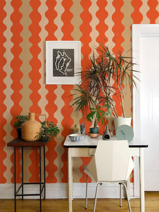 Mitchell Black Natalie Papier Low Frequency Abstract Wallpaper office in shade Tangerine at Say Decor