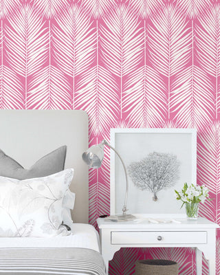 NW39801 palm leaf peel and stick wallpaper bedroom from NextWall