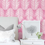 NW39801 palm leaf peel and stick wallpaper bedroom from NextWall