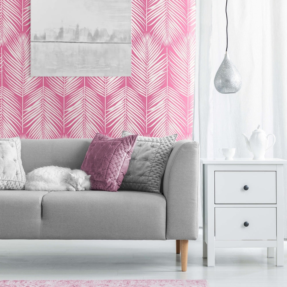 
                  
                    NW39801 palm leaf peel and stick wallpaper living room from NextWall
                  
                