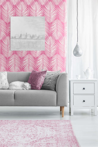 NW39801 palm leaf peel and stick wallpaper living room from NextWall