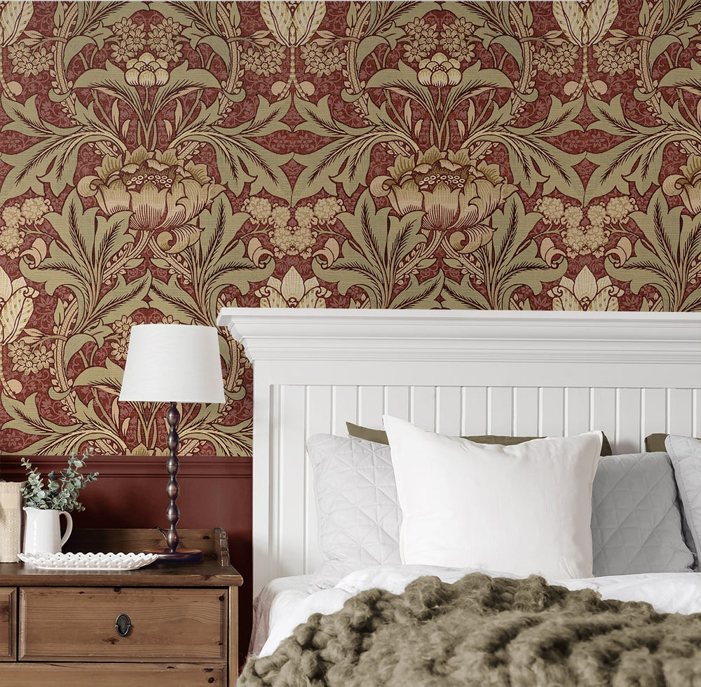 NW41511 vintage morris peel and stick wallpaper bedroom from NextWall