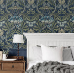 NW41512 vintage morris peel and stick wallpaper bedroom from NextWall