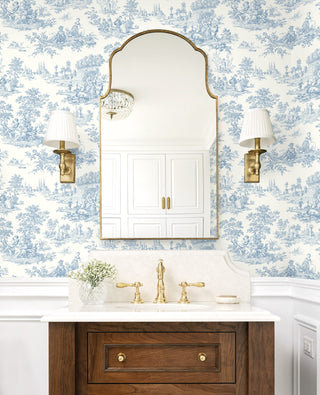 Blue toile peel and stick wallpaper from Say Decor
