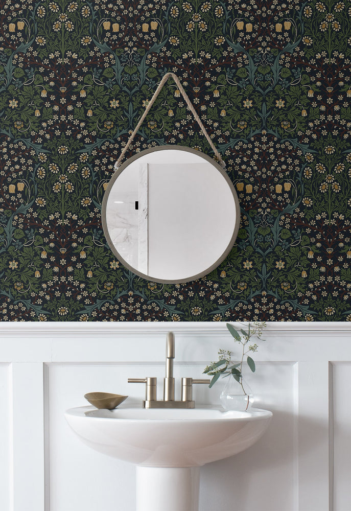NW44522 vintage morris peel and stick wallpaper bathroom from NextWall