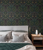 NW44522 vintage morris peel and stick wallpaper bedroom from NextWall