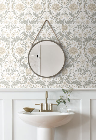 NW44600 vintage floral morris peel and stick wallpaper honeysuckle bathroom from NextWall