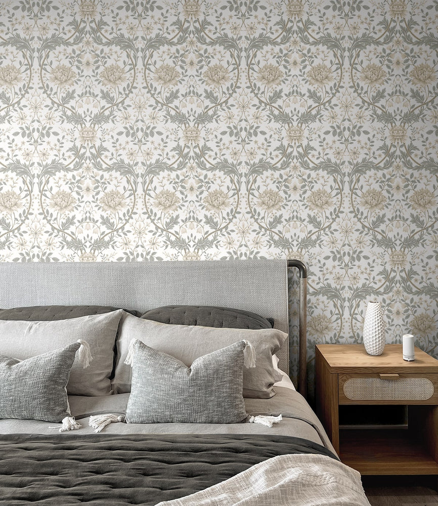 NW44600 vintage floral morris peel and stick wallpaper honeysuckle bedroom from NextWall