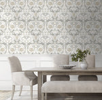NW44600 vintage floral morris peel and stick wallpaper honeysuckle dining room from NextWall