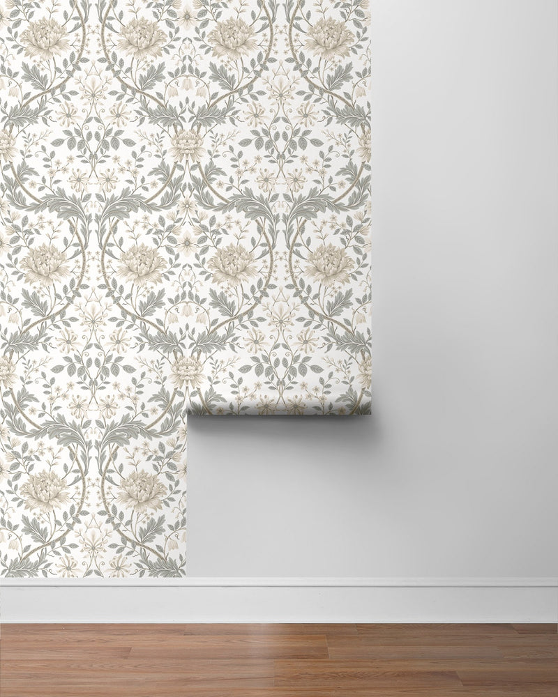 NW44600 vintage floral morris peel and stick wallpaper honeysuckle roll from NextWall