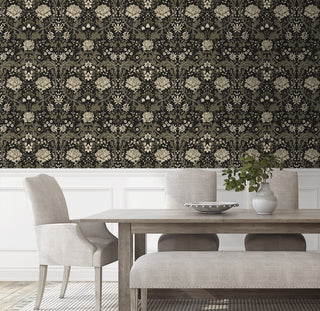 NW44610 vintage floral peel and stick wallpaper dining room from NextWall