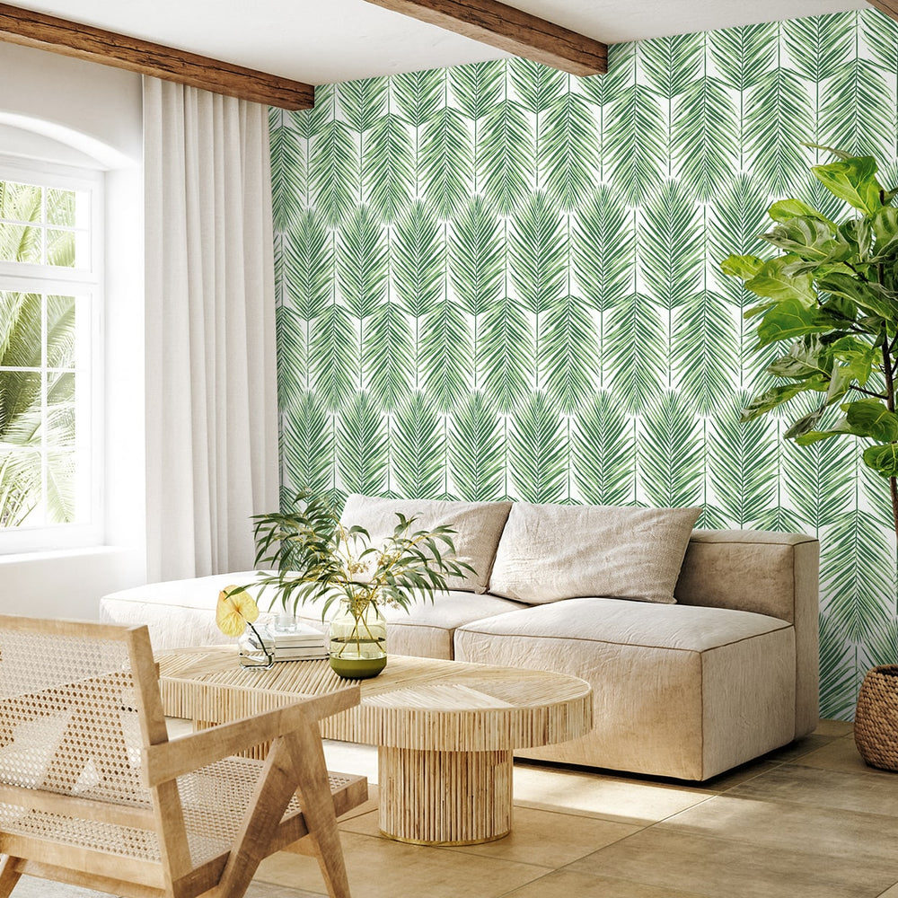 
                  
                    NW47404 palm leaf peel and stick wallpaper living room from NextWall
                  
                