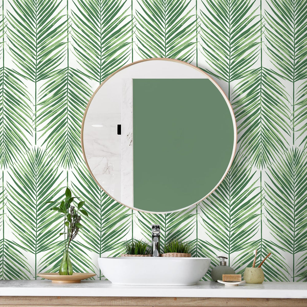 
                  
                    NW47404 palm leaf peel and stick wallpaper bathroom from NextWall
                  
                