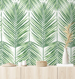 NW47404 palm leaf peel and stick wallpaper entryway from NextWall
