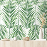 NW47404 palm leaf peel and stick wallpaper entryway from NextWall
