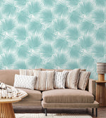 NW47702 palm leaf peel and stick wallpaper living room from NextWall