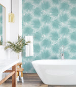 NW47702 palm leaf peel and stick wallpaper bathroom from NextWall