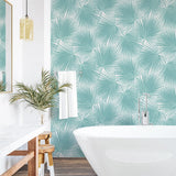 NW47702 palm leaf peel and stick wallpaper bathroom from NextWall