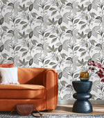 NW48300 boho leaf peel and stick wallpaper living room from NextWall