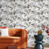 NW48300 boho leaf peel and stick wallpaper living room from NextWall