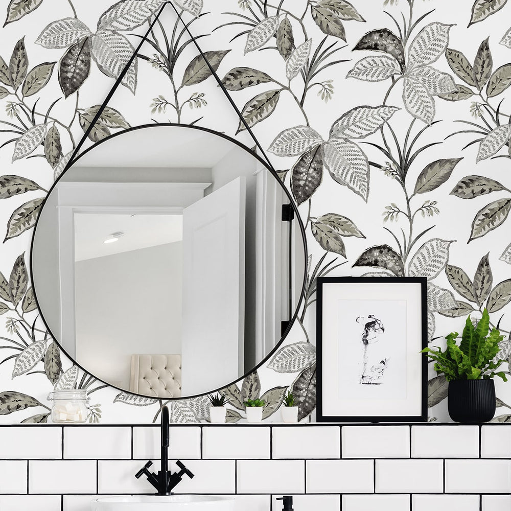 
                  
                    NW48300 boho leaf peel and stick wallpaper bathroom from NextWall
                  
                