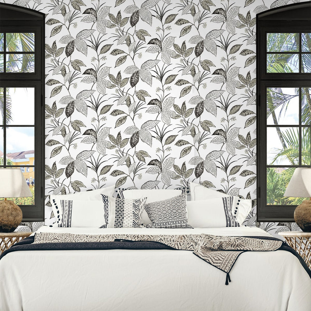 
                  
                    NW48300 boho leaf peel and stick wallpaper bedroom from NextWall
                  
                