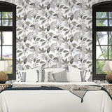 NW48300 boho leaf peel and stick wallpaper bedroom from NextWall