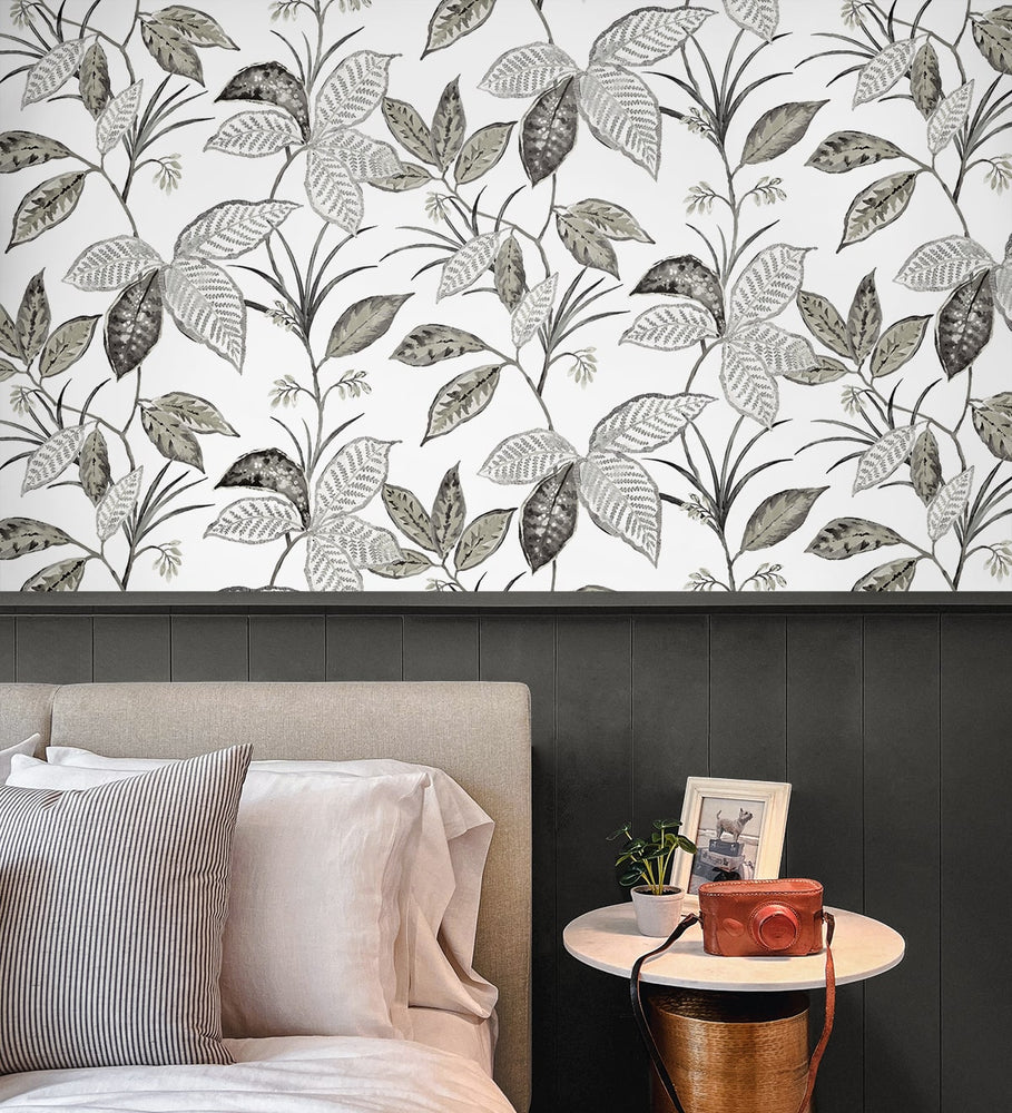 NW48300 boho leaf peel and stick wallpaper accent from NextWall