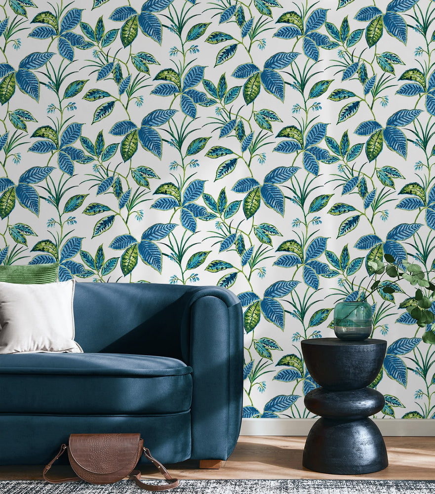 NW48312 boho leaf peel and stick wallpaper living room from NextWall