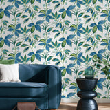 NW48312 boho leaf peel and stick wallpaper living room from NextWall