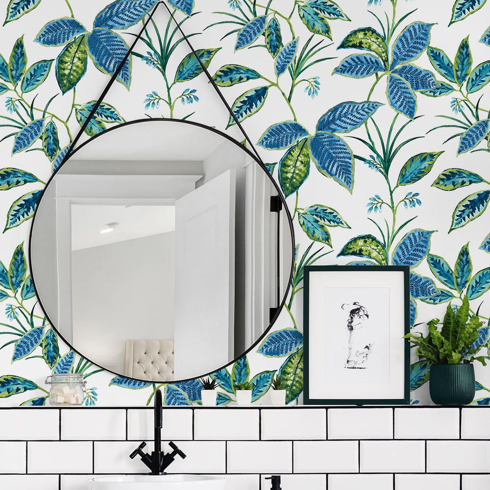 
                  
                    NW48312 boho leaf peel and stick wallpaper bathroom from NextWall
                  
                