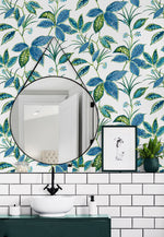 NW48312 boho leaf peel and stick wallpaper bathroom from NextWall