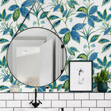 NW48312 boho leaf peel and stick wallpaper bathroom from NextWall