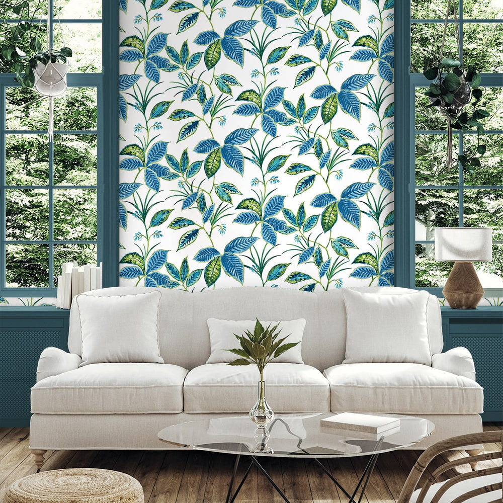 
                  
                    NW48312 boho leaf peel and stick wallpaper living room from NextWall
                  
                