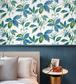 NW48312 boho leaf peel and stick wallpaper bedroom from NextWall