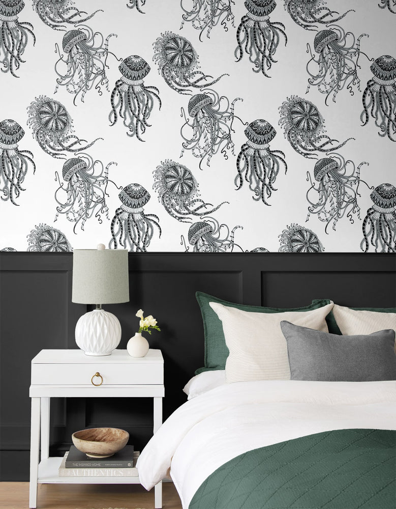 NW48400 jellyfish peel and stick wallpaper bedroom from NextWall