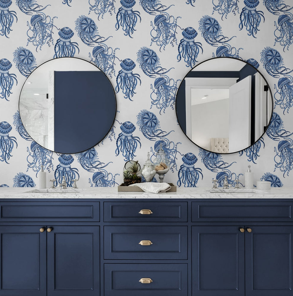 NW48402 jellyfish peel and stick wallpaper bathroom from NextWall